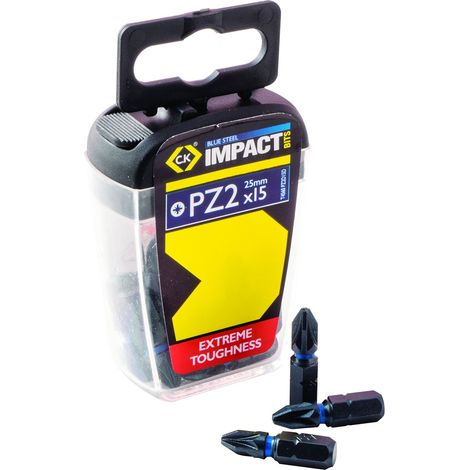 C.K T4560 PZ2D15 Inserti per avvitatore a impulsi “Blue Steel” - PZ2, scatola con 15 pezzi da 25 mm (1/2)