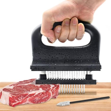 Meat Tenderizer with Cleaning Brush and 48 Stainless Steel Ultra Sharp Needle Blades Cooking Tool for Beef/Pork/Chicken Steak Tenderizer