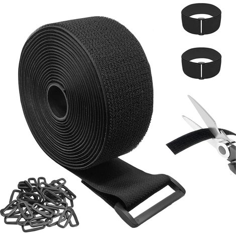 5cm x 5m Sangles de Câble Réglables avec 25 Boucles, Noir Attache Scratch, Réutilisables Autoadhésifs Extra Fort Sangle Scratch pour Cable Management Fils Tuyaux, Longueur Coupe Libre - (1/5)