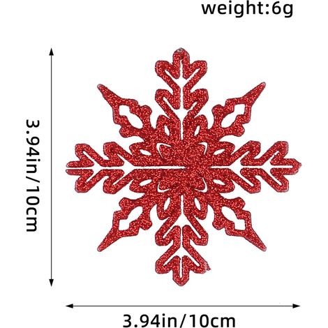 Guirlande De Flocons De Neige - Décoration Plastique À Paillettes Pour Arbre De Noël - 12 Pièces - 10 cm - Rouge (1/3)
