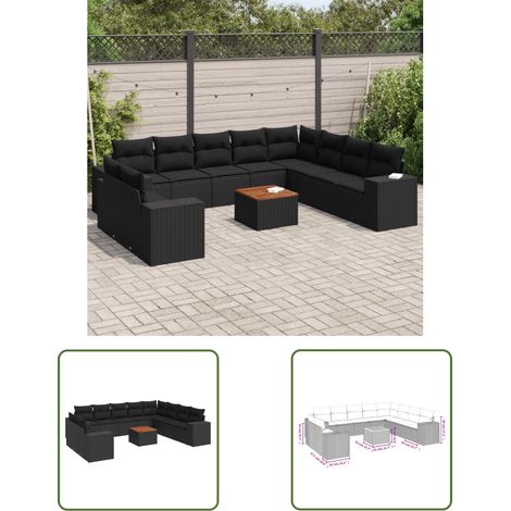 The Living Store 11-tlg. Garten-Sofagarnitur mit Kissen Schwarz Poly Rattan - Gartensorte - Gartenmöbelset - Outdoor Möbel - Lounge Set - Esstisch (1/3)