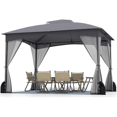 GOPLUS Tonnelle de Jardin Exterieur 3 x 3,6 m avec Moustiquaire, Lestage Poids, Pergola de Jardin Toit Double Ventilé, Piquets de Sol et 4 Sacs de Sable (3x3,6MGris) (1/5)