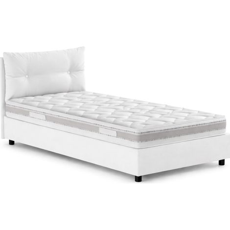 Talamo Italia Lit simple Albina, Lit conteneur avec revêtement en tissu, 100% Made in Italy, Ouverture frontale, avec matelas 80x190 cm inclus, Blanc, avec emballage renforcé