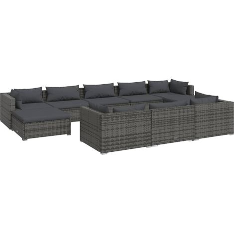 Salon de jardin 10 pcs Contemporain, Ensemble repas de jardin, avec coussins Gris Résine tressée OIB5531E (1/5)
