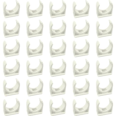 Abrazaderas para tuberías de plástico, paquete de 30 unidades, PVC blanco, 32 mm de diámetro interior, duraderas, sin tornillos, instalación flexible (1/5)