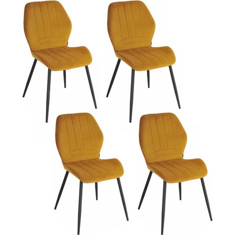 Lot 4 chaises en velours jaune moutarde pieds métal noir - EMILIO 2 (1/5)