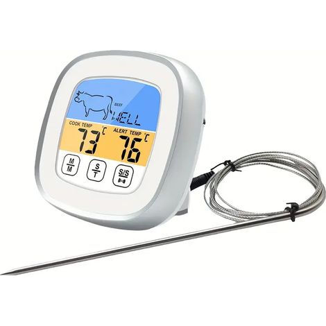 Thermometre numerique pour viande avec minuteur ecran tactile couleur retro eclairage pour barbecue cuisine et confiserie precis (1/5)
