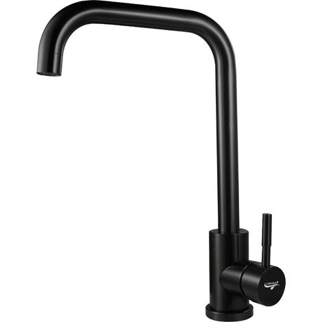 Robinet de Cuisine,Mitigeur Cuisine Chaud et Froid en Acier Inoxydable,Noir Mitigeur Cuisine avec Rotatif à 360° Flexible,Equipé Flexibles Chauds/Froids,SP-10021-N (1/5)