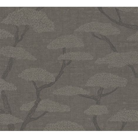 Asia Tapete Profhome 387415 heißgeprägte Vliestapete leicht strukturiert mit Waldmotiv matt braun beige anthrazit 5,33 m2