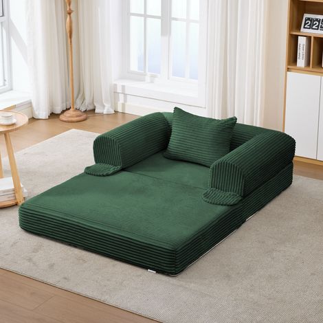 Sofá cama individual convertible tapizado verde OKMYHOME (1/5)