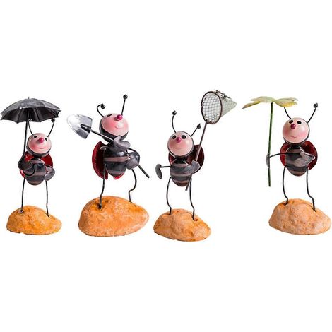 Lot de 4 petites coccinelles décoratives en métal pour le jardinage - (1/5)