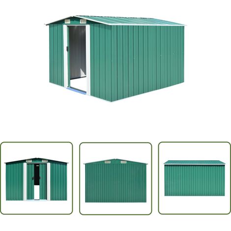 The Living Store Gerätehaus 257x298x178 cm Metall Grün - Gartenschuppen - Gerätehaus - Stahlausstattung - Werkzeuglagerung - Außenaufbewahrung (1/5)