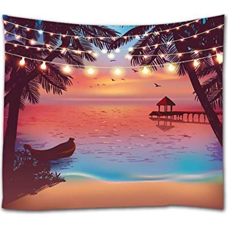 80 x 60 Zoll, Wandteppich mit tropischem Strandmotiv, Meer und Sonne