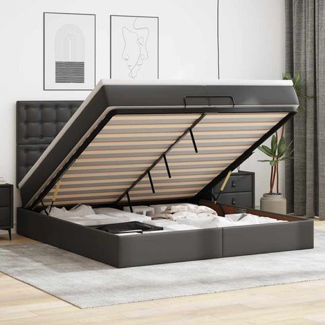 Ottoman-Bett mit Matratzen Schwarz 200x200 cm Kunstleder