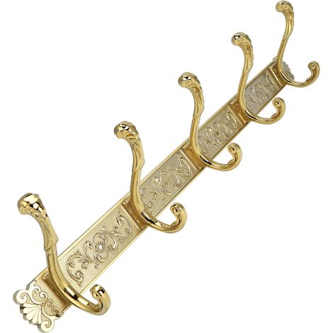Set aus 5 doppelten Wandhaken aus vergoldetem Messing, europäische Retro-Haken aus robuster Zinklegierung, perfekt für Eingangsbereich oder Ankleidezimmer, zum Aufhängen von Jacken, Mänteln, Hüten, Ha (1/5)