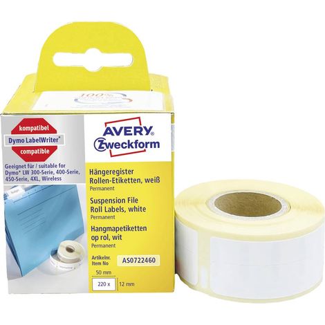 Avery-Zweckform AS0722460 Rotolo di etichette 50 x 12 mm Carta Bianco 220 pz. A tenuta permanente Etichetta per cartell (1/4)