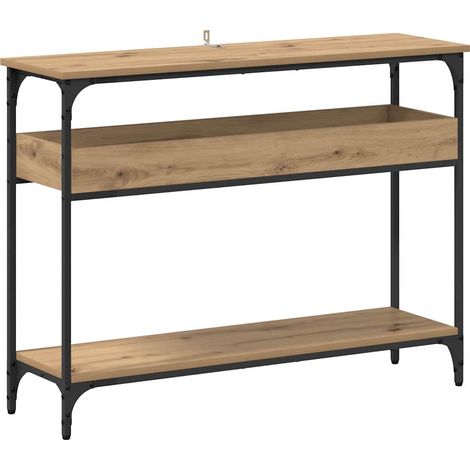 Table console,Table d'appoint,Bout de canapé avec étagère chêne artisanal 100 x 29 x 75 cm CFW99153 (1/5)