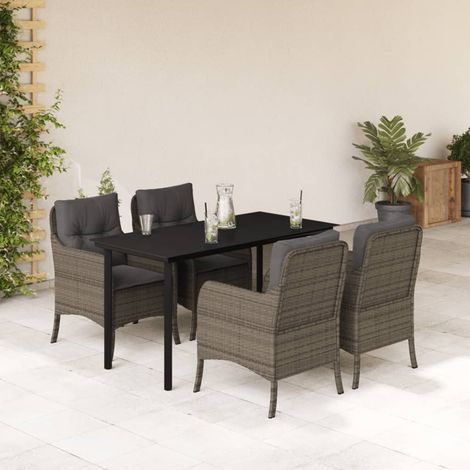 Ensemble à manger de jardin 5 pcs coussins gris résine tressée vidaXL (1/5)