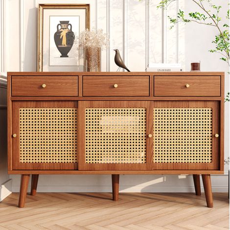 MEUBLIV Sideboard 120 x 40 x 78 cm Nussbaum mit 3 Schubladen, 3 Schiebetüren (1/5)