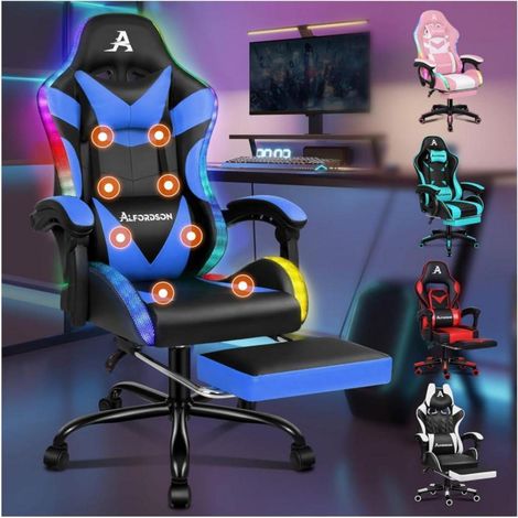 Massage Gaming Stuhl LED 150° Neigung ergonomisch Fußstütze Rennstuhl Blau Serie (1/5)