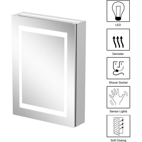 Bathroom LED Mirror Cabinet Illuminated Demister Pad Shaver Socket 500 x 700mm (1/5)