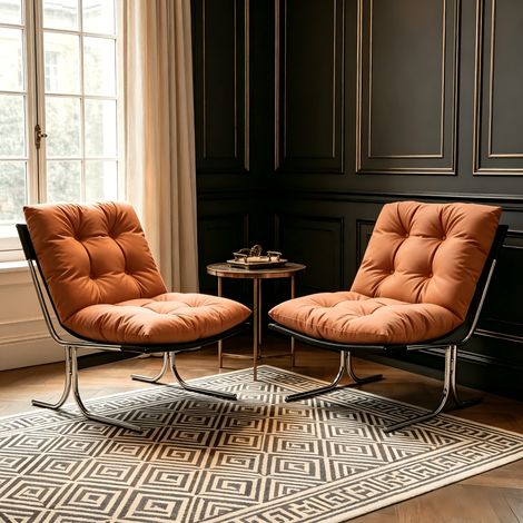 Fauteuil d'appoint confortable en similicuir avec revêtement amovible, fauteuil de salon tendance avec pieds métalliques, style Barcelone doux pour salle d'attente, balcon, chambre, marron (1/5)