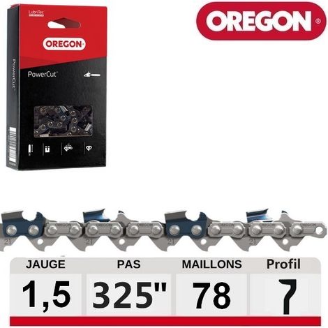 Oregon – Chaîne tronçonneuse carrée PowerCut 78 dents – Pour bois dur – Technologie LubriTec pour lubrification continue – 21LPX078E