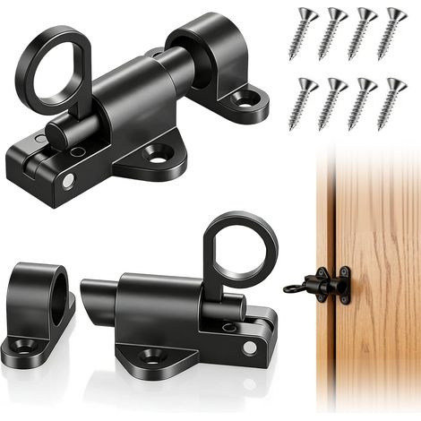 Lot de 2 Verrou de Porte et Loquet de Porte en Métal, Verrouillage Automatique - Loquets et Verrous de Portes pour Portes d'Armoire, Portails de Jardin, Cages pour Animaux et Portes Exterieures