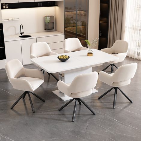 Lot de 6 chaises de salle à manger en velours beige avec accoudoirs, pieds métal, design moderne et confortable (1/5)