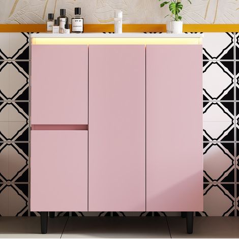Mueble de baño con lavabo 76 x 47 x 89 cm, LED, rosa HAVRYA (1/5)