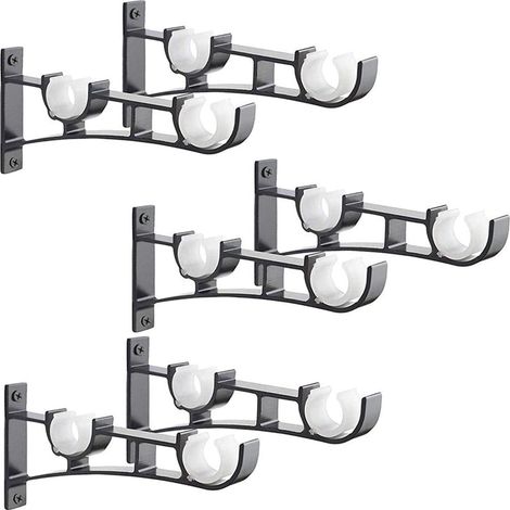 6Pièces Tringle à Rideau en métal Robuste, Support de Tringle à Rideaux, Double Tringle à Rideau Pole Holder, Support Rideau, Support de Tringle à Rideau en Aluminium, Support de Tringle à Rideau Noir