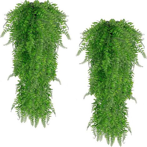 Set mit 2 künstlichen Pflanzen, 80 cm lange Farnranken, UV-beständig, künstliche Efeublätter, Dekoration für drinnen und draußen