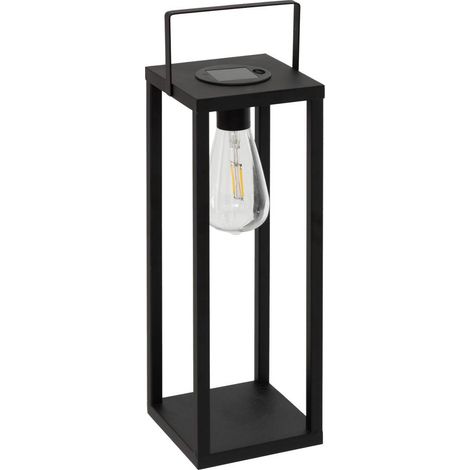 Atmosphera – Lanterne solaire Faby H36cm noir – Métal minimaliste – Autonomie 8 heures – Ampoule LED pour éclairage extérieur