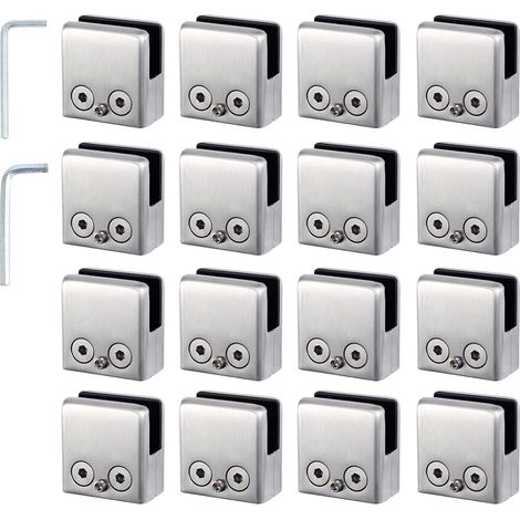 16-teiliges Set Glasklemmen (8–10 mm) – Glasbefestigungshalterungen aus Edelstahl – Verstellbare Glasbodenträger in Chrom-Optik für Balustraden, Treppen und Handläufe