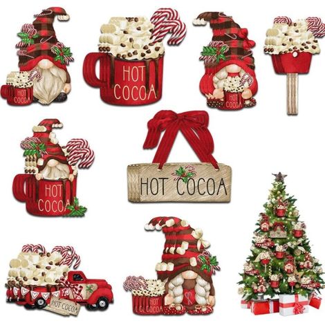 Suspensions pour Sapin de Noël,24 pcs Pendentif de Noël Set de lutins Décoration Arbre de Noël Pendentifs de Noël en Bois pour la décoration de l'arbre de Noël Ornements Bonhomme (1/5)