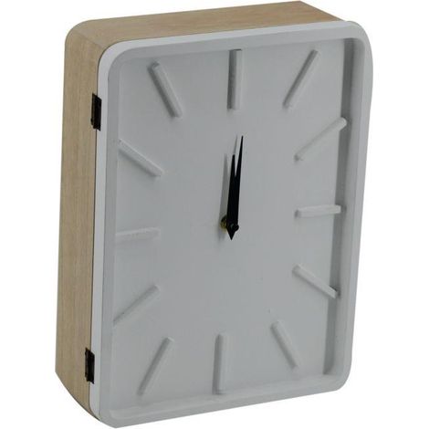 Orologio legno bianco con portachiavi cancelletto 8p rettangolare cm 22x30x8