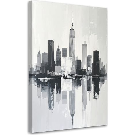 Impresión de Imagen, Edificios de la ciudad en blanco y negro imitación pintura, 30x45 (1/5)
