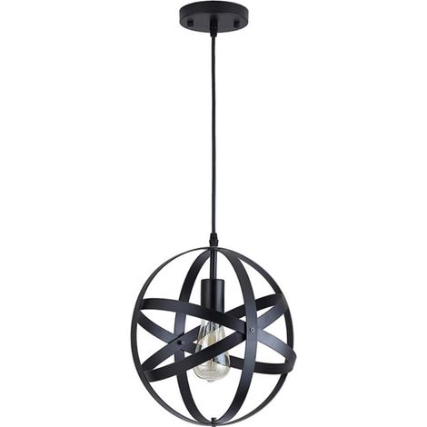 Suspension LED réglable sphérique industrielle, lustre en métal noir pour salon, cuisine, couloir, entrée, décor moderne (1/5)