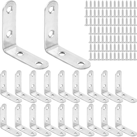 20 Pièces Connecteurs d'angle, Connecteurs Coudés en Acier Inoxydable, Petit Angle avec Vis, Equerre Métallique 90 degrés, Raccords angulaires pour Renforcements, Réparations, Tables (505016) (1/5)