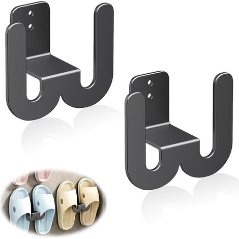 Range mural pour chaussures, lot de 2, organiseur suspendu pour porte, salle de bain, étagère à chaussures fixée au mur, accroche multi-usages pour pantoufles, noir. (1/5)