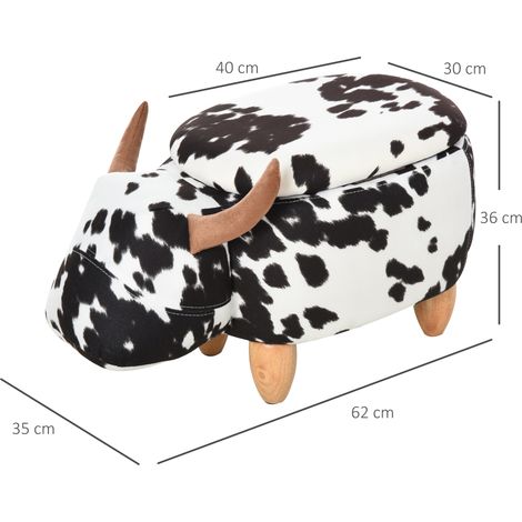 Pouf décoratif animalier avec coffre de rangement, 62 x 35 x 36 cm, siège rembourré à motif porcelet, coloris noir et blanc, idéal pour séjour et chambre d’enfant (1/5)