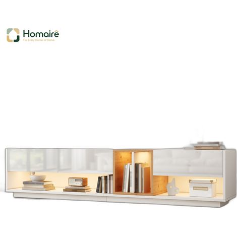 Meuble TV en tissu blanc avec rangement 190 x 38 x 42 cm HOMAIRE (1/5)