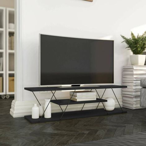 Dmora - Fernsehschrank Lysithea, Ständer für Wohnzimmerfernseher, Niedriges Wohnzimmer-Sideboard, TV-Ständerbasis, 120x30h33 cm, Anthrazit und Grau, mit verstärkter Verpackung (1/4)