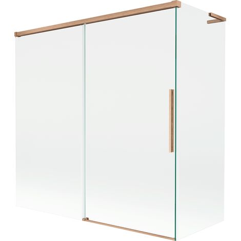 Mexen Rox L 2-flügelige verschiebbare Badewannenabtrennung 160 + 80 x 150 cm, transparent, gebürstetes Kupfer - 8C9L-160-080-65