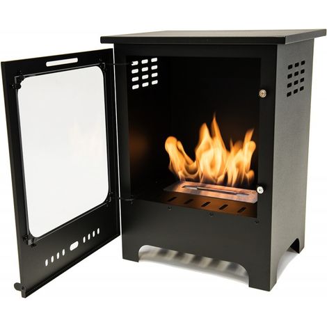 Biocamino freestanding Koza Mini nero opaco con vetro, bruciatore inox 0,5 L