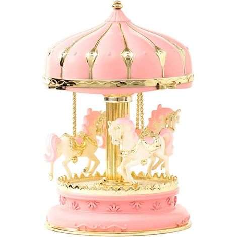 LED lumière Carrousel boîte à musique lumineuse Carrousel rotatif Trois chevaux boîte à musique (Rose) (1/5)