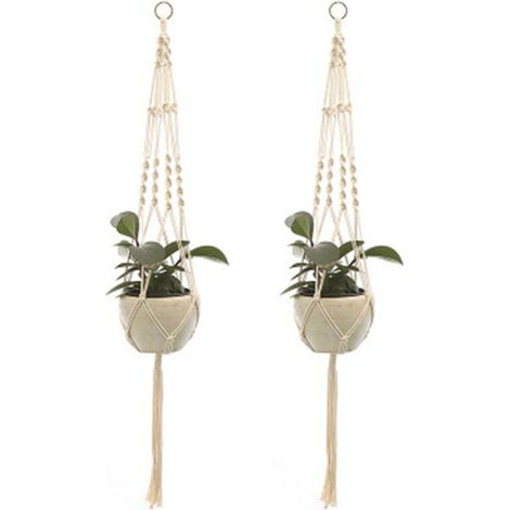 2 pièces macramé plante cintres intérieur extérieur suspendu jardinière panier corde de coton tricoté à la main pot de fleur net sac,style 2 (1/5)