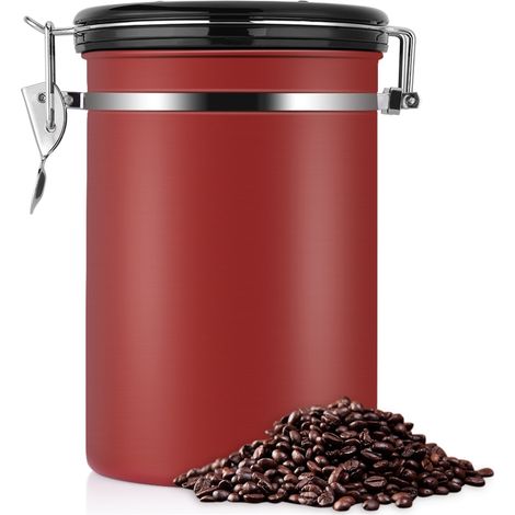 Boîte de Rangement Café Airtight en Acier Inoxydable Noir Grande Capacité 1.8L (1/5)