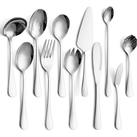 11-teiliges Servierset aus Edelstahl, modernes Servierbesteck, elegante Tischaccessoires für Buffet und Küche (1/5)