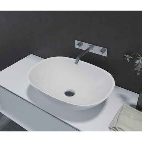 Lavabo de encimera de resina mineral Solid Surface PB2202 - ovalado - 55 x 40 x 15 cm (1/4)